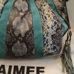 Aimee Kestenberg, Large, Snakeskin like Leather & Teal Blue Suede, Satchel